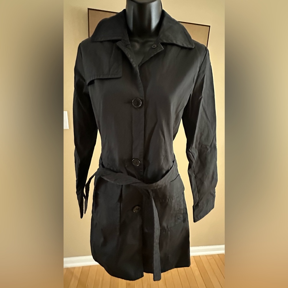 VINTAGE black belted trench coat • minimalist Kenneth Cole Reaction • xs - Picture 4 of 13